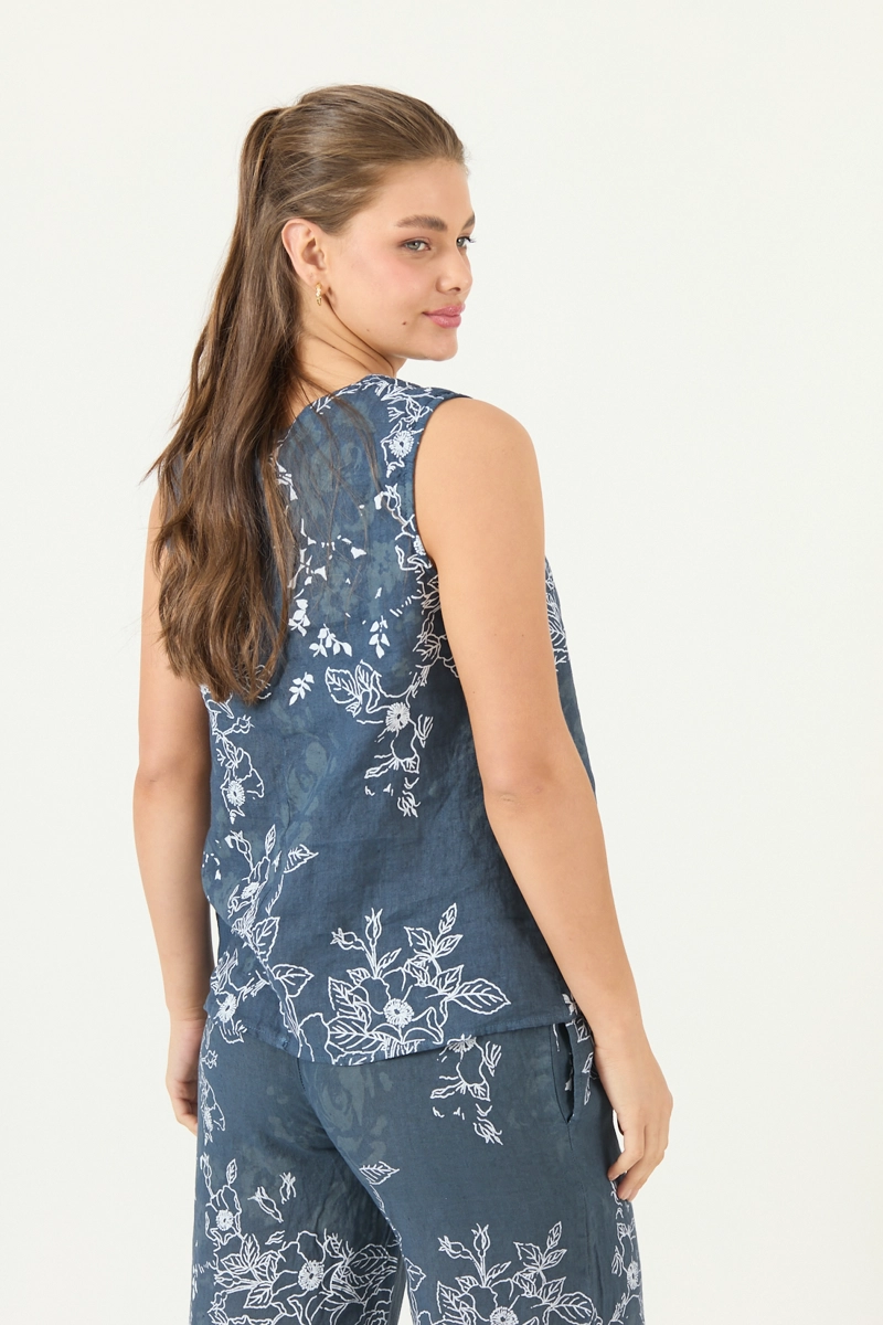 BLUSA DE LINO ESTAMPADA AZUL MARINO COD 4518055 - 4