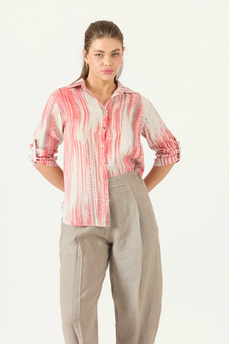 BLUSA DE LINO ESTAMPADA ROJA COD 4517935 - 1