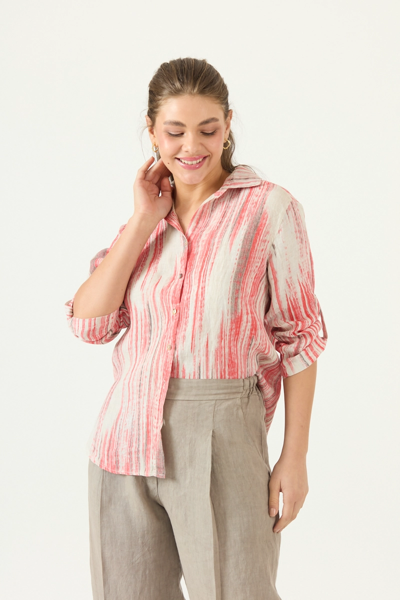 BLUSA DE LINO ESTAMPADA ROJA COD 4517935 - 2