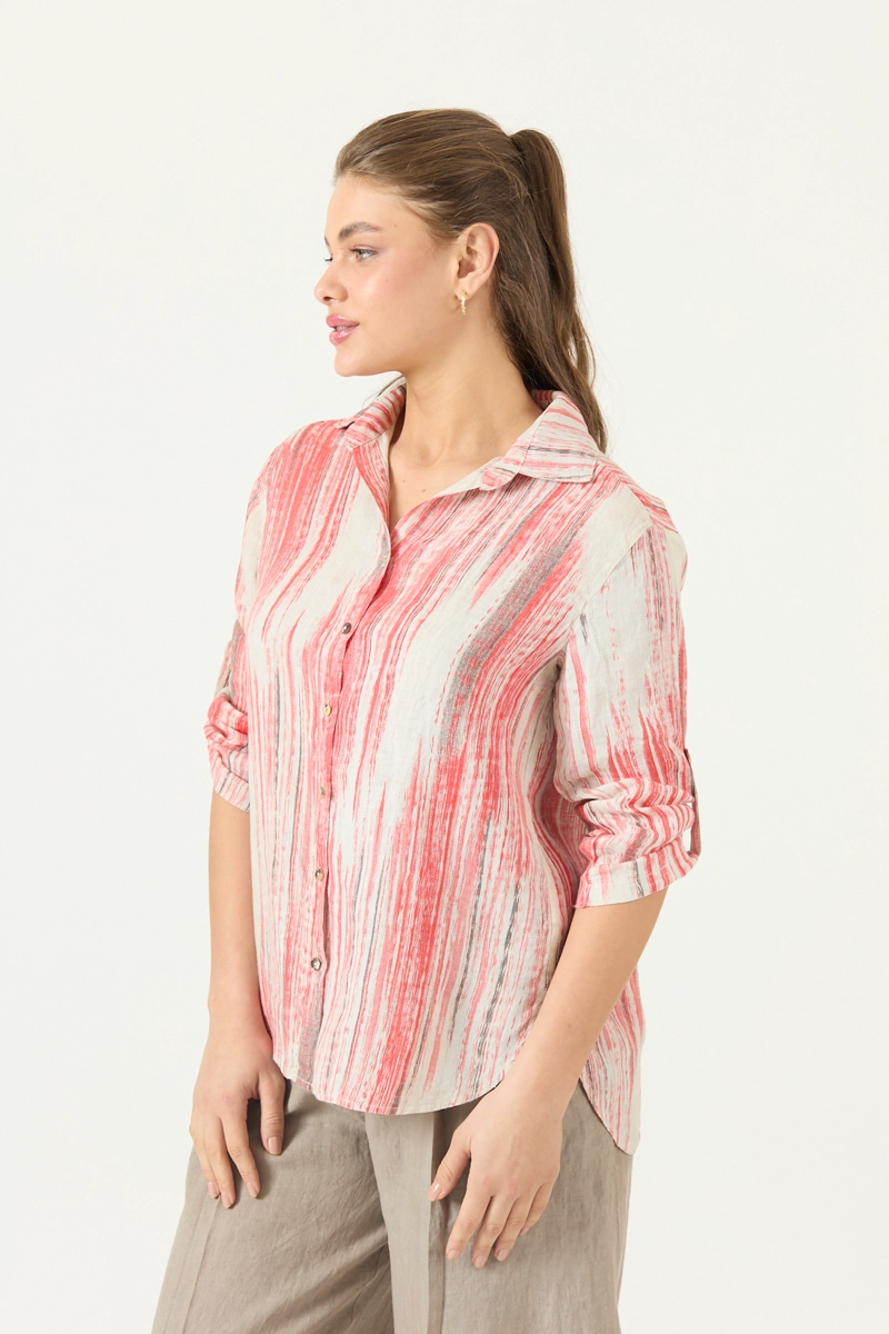 BLUSA DE LINO ESTAMPADA ROJA COD 4517935 - 4