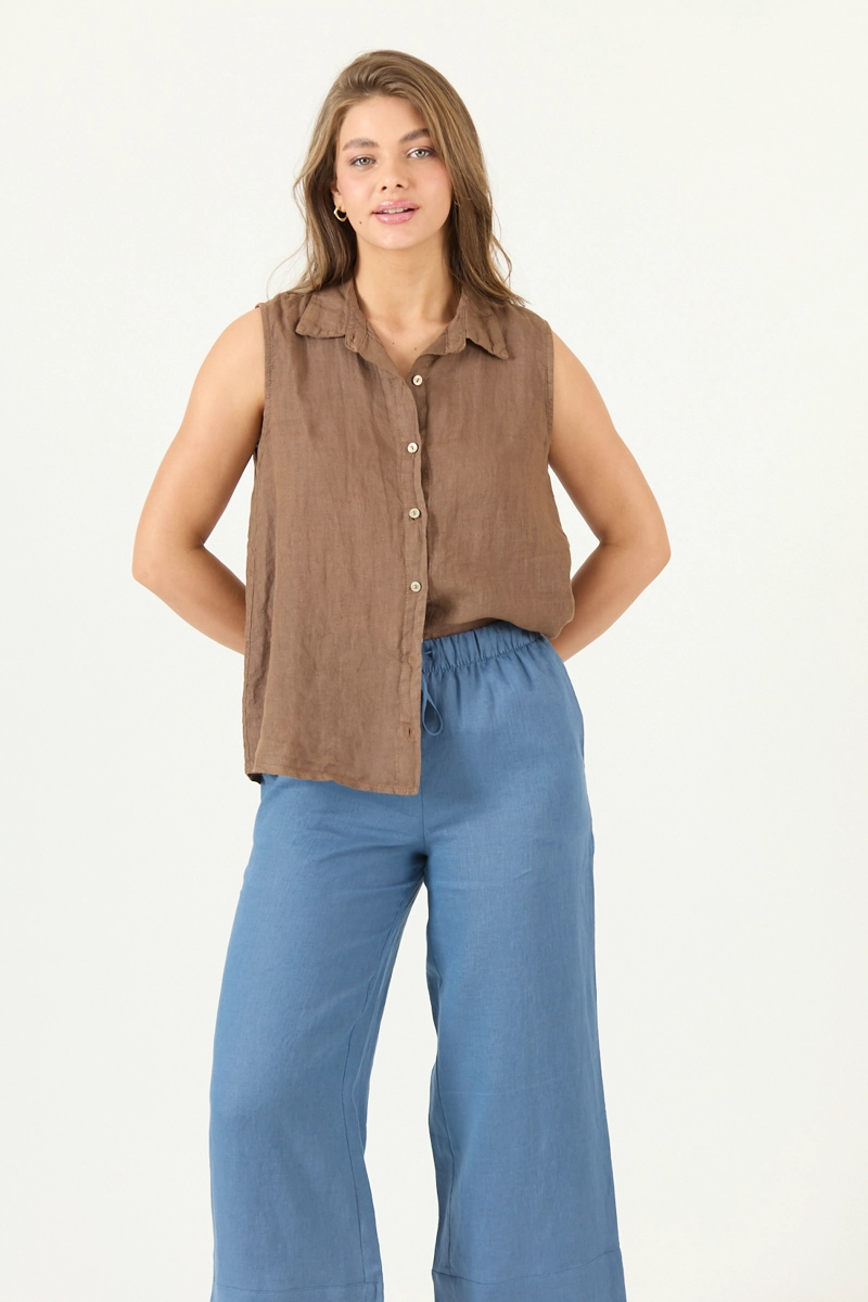 BLUSA DE LINO CAFE  COD 4517425 - 1