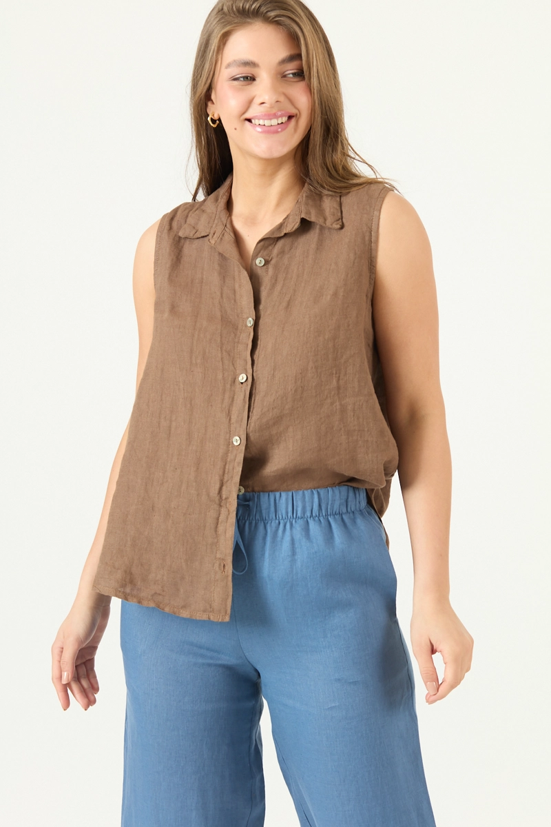 BLUSA DE LINO CAFE  COD 4517425 - 2
