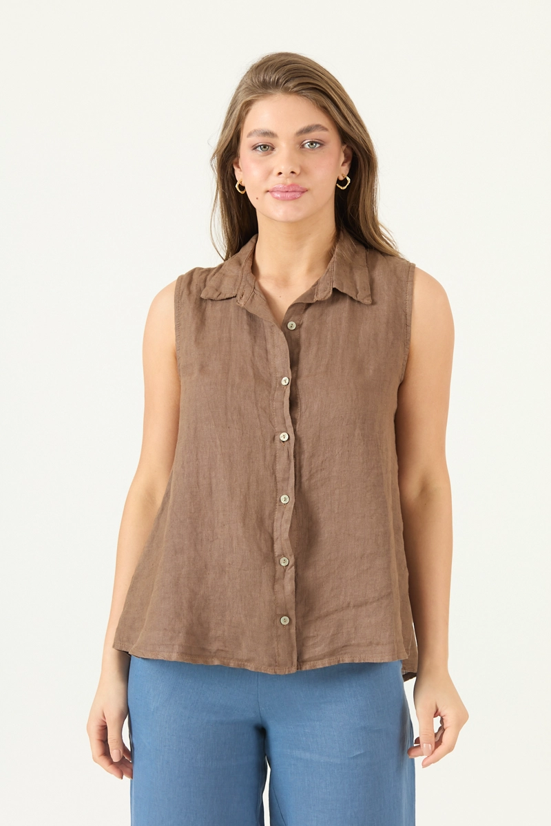 BLUSA DE LINO CAFE  COD 4517425 - 3