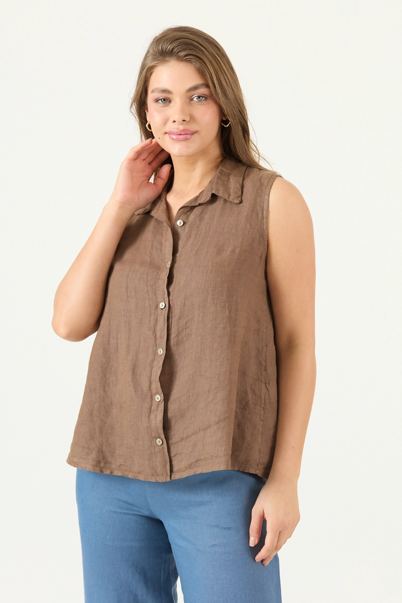 BLUSA DE LINO CAFE  COD 4517425 - 4