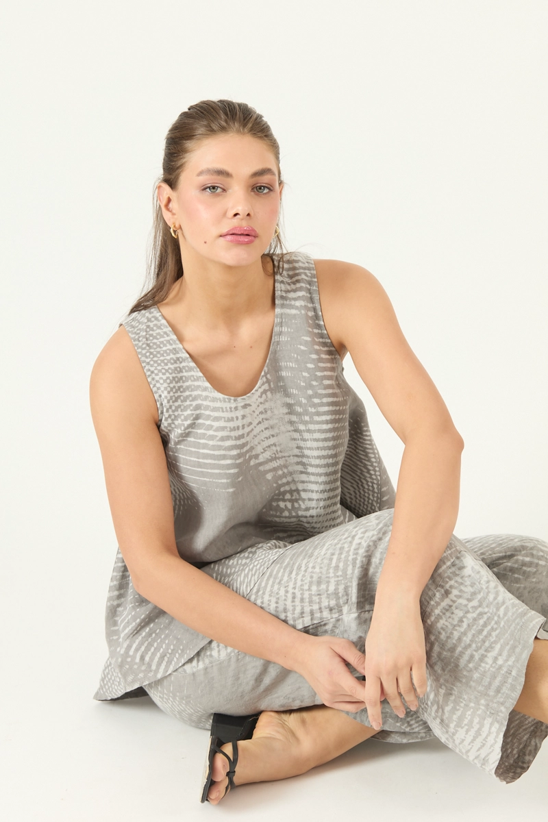 BLUSA DE LINO ESTAMPADA GRIS COD 4518075 - 1