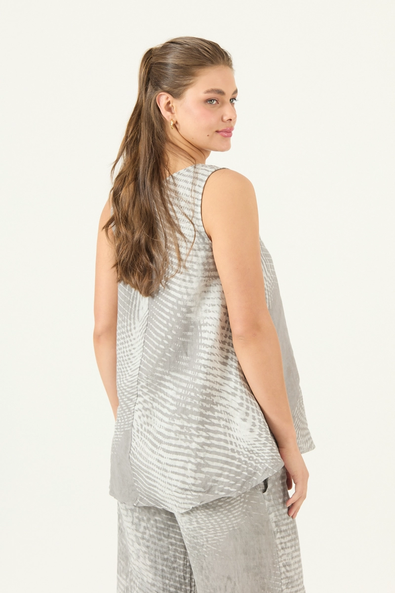 BLUSA DE LINO ESTAMPADA GRIS COD 4518075 - 4