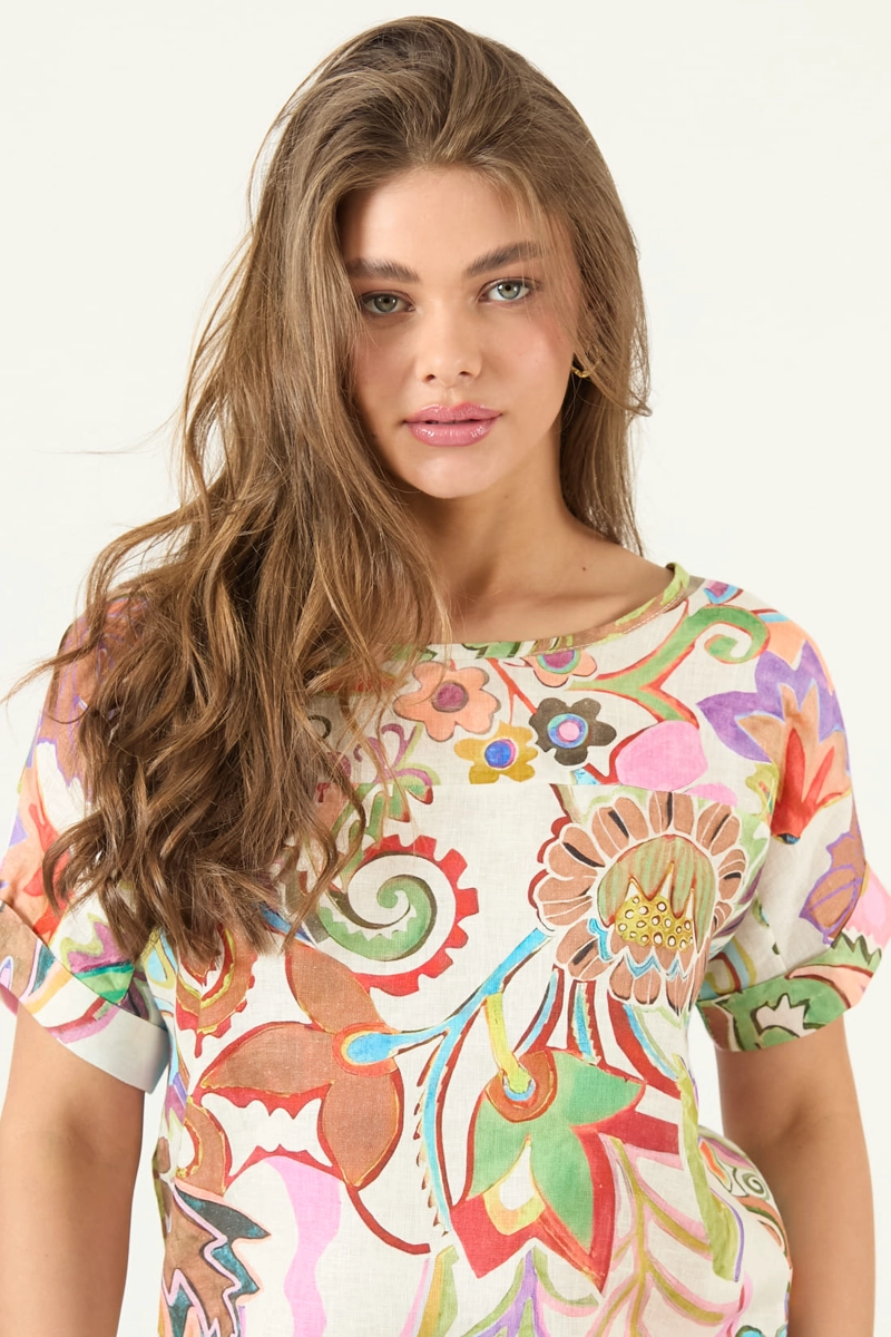 BLUSA DE LINO ESTAMPADA MULTICOLOR COD 4517615 - 2