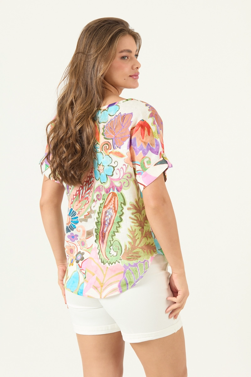 BLUSA DE LINO ESTAMPADA MULTICOLOR COD 4517615 - 5