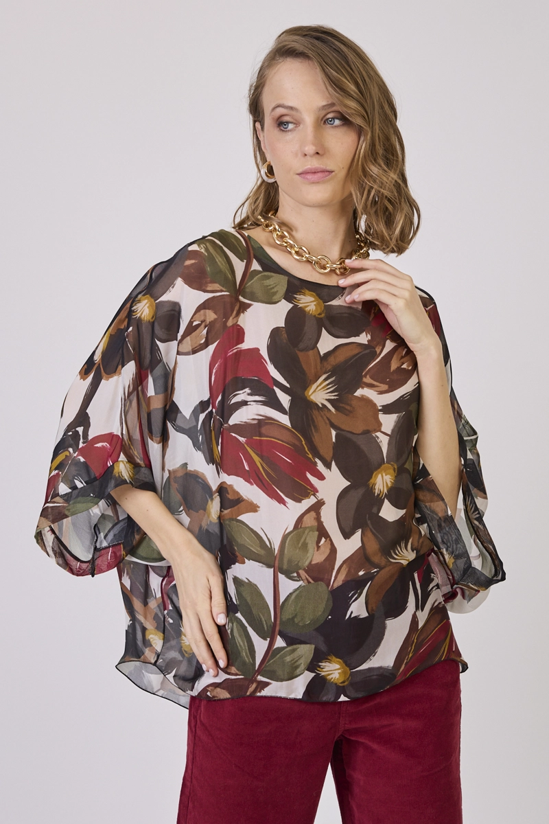 BLUSA CON SEDA ESTAMPLADO MULTICOLOR COD 4521476 - 1