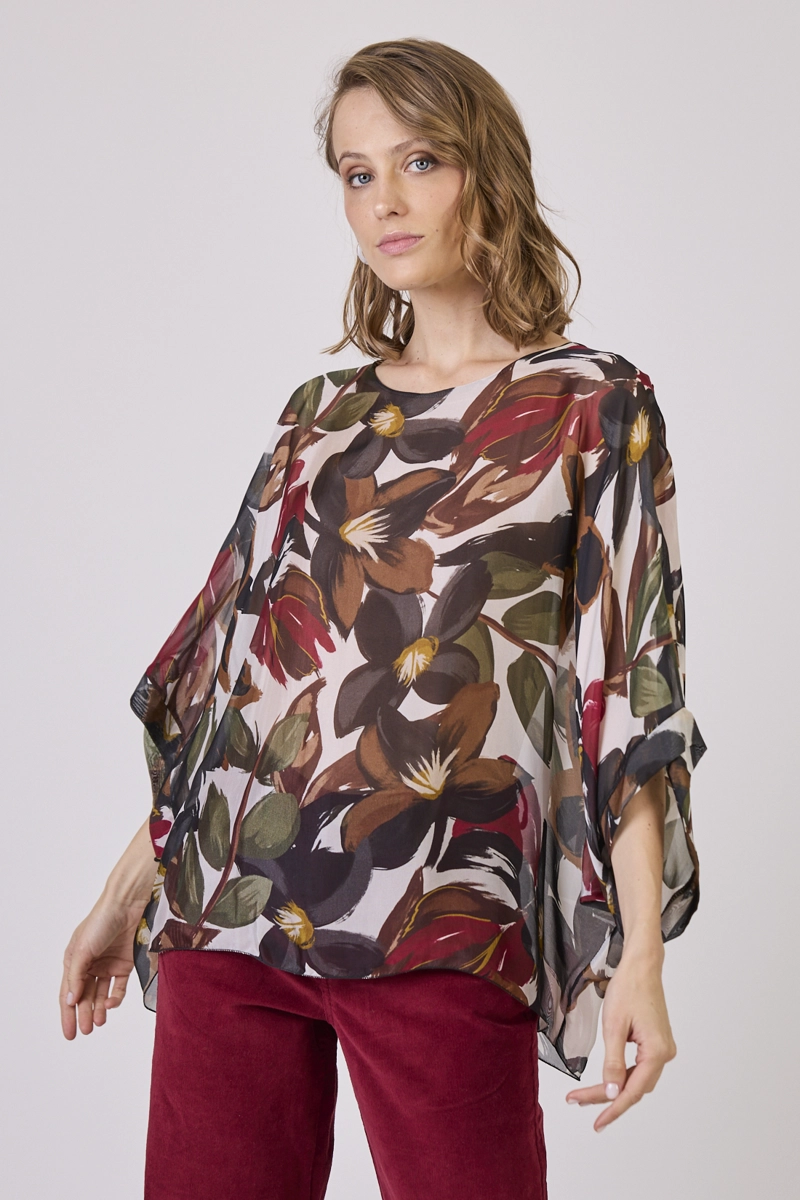 BLUSA CON SEDA ESTAMPLADO MULTICOLOR COD 4521476 - 2