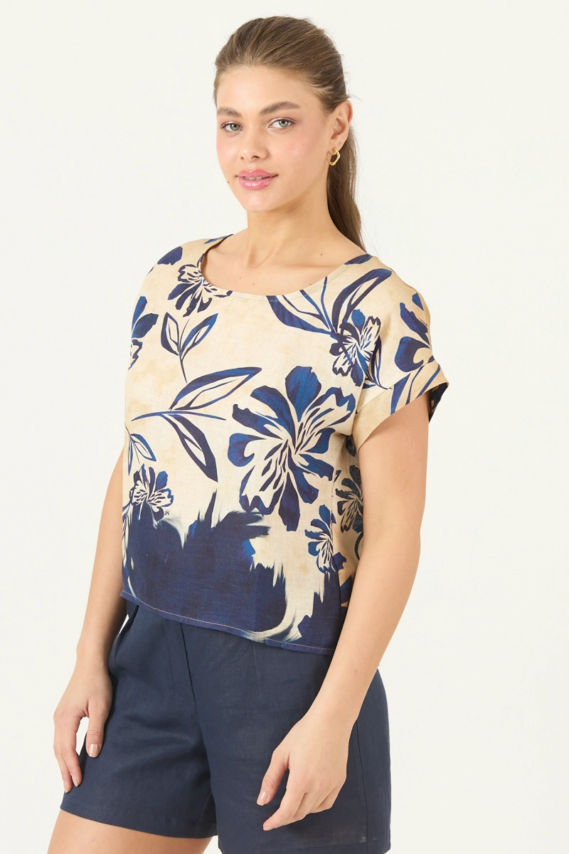 BLUSA DE LINO ESTAMPADA AZUL COD 4517415 - 4