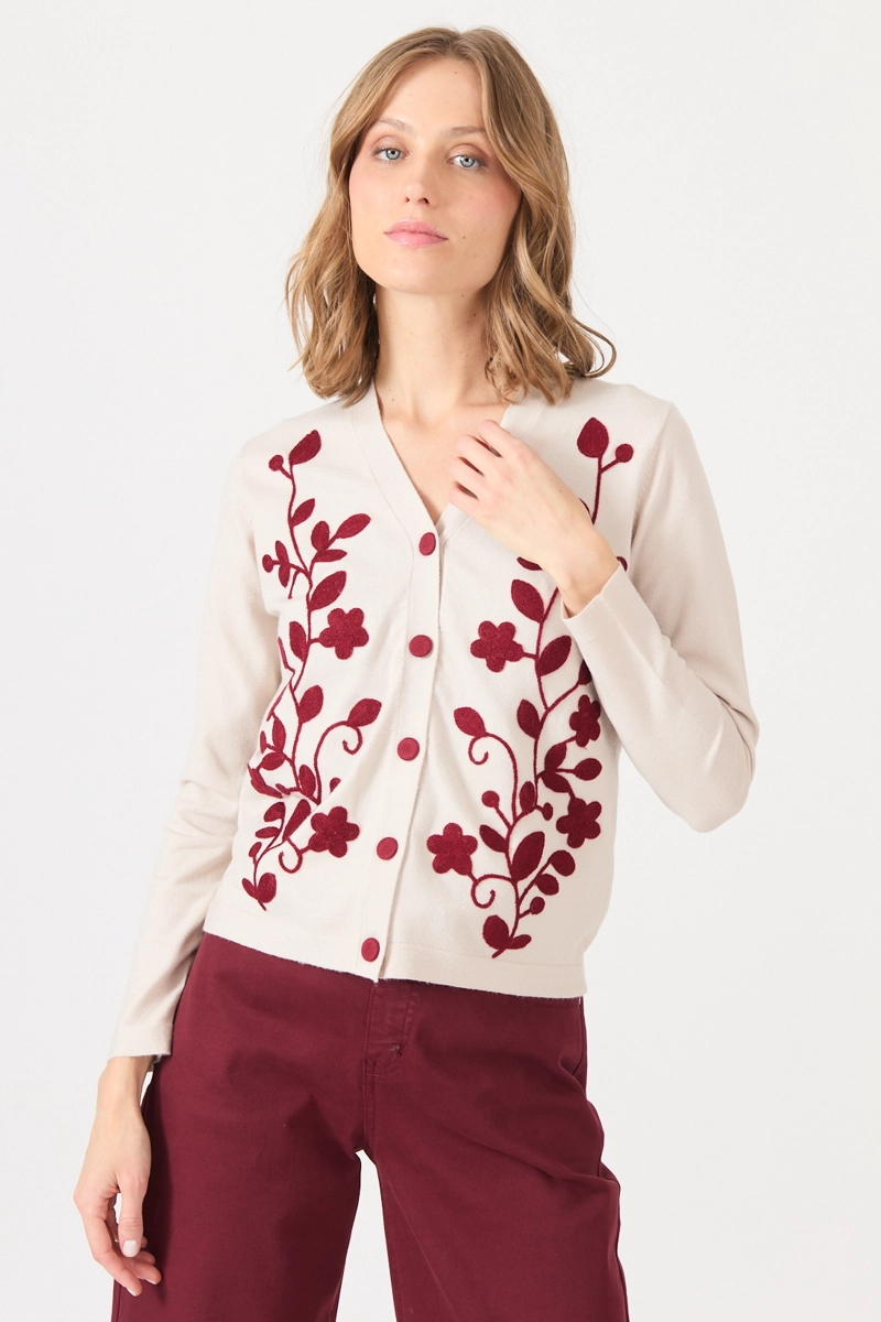 CARDIGAN CON BORDADOS CRUDO COD 5414246 - 3