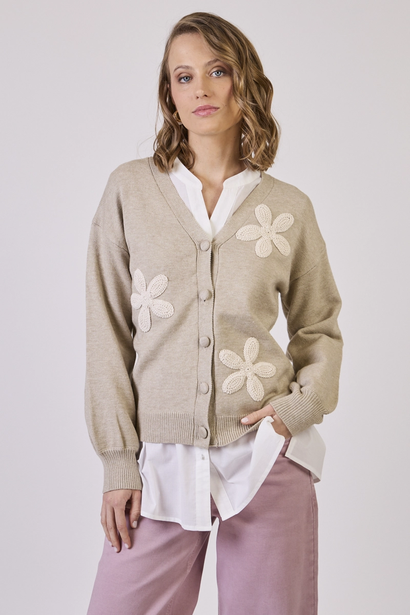 CARDIGAN CON FLORES BEIGE COD 5414136 - 2