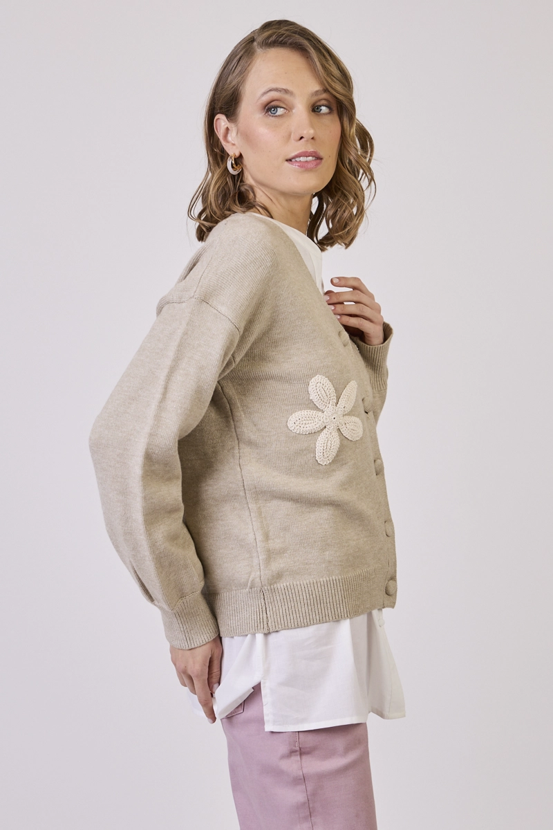 CARDIGAN CON FLORES BEIGE COD 5414136 - 3