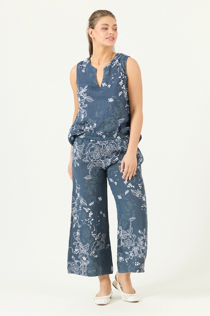 PANTALON DE LINO STRAIGHT ESTAMPADO AZUL MARINO COD 2013865 - 1