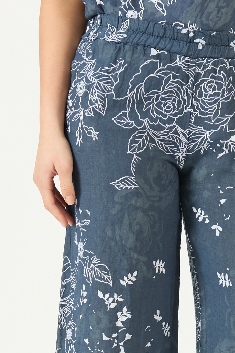 PANTALON DE LINO STRAIGHT ESTAMPADO AZUL MARINO COD 2013865 - 2