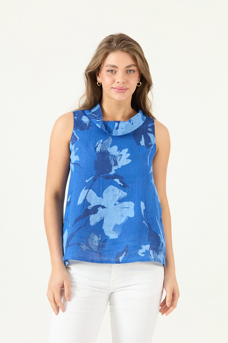 BLUSA DE LINO ESTAMPADA AZULINA COD 4517955 - 4