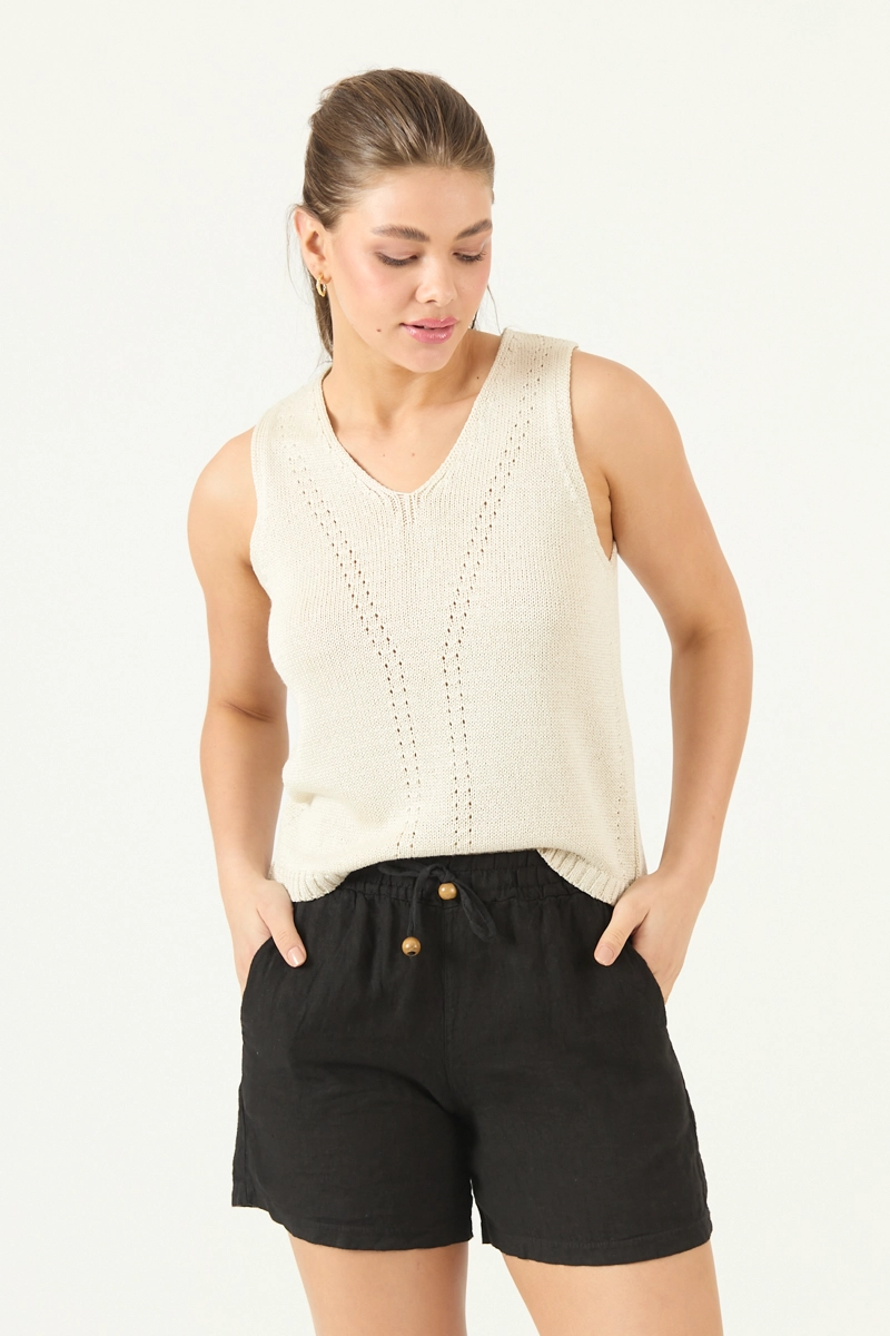 SHORTS DE LINO STRAIGHT NEGRO COD 2100435 - 1