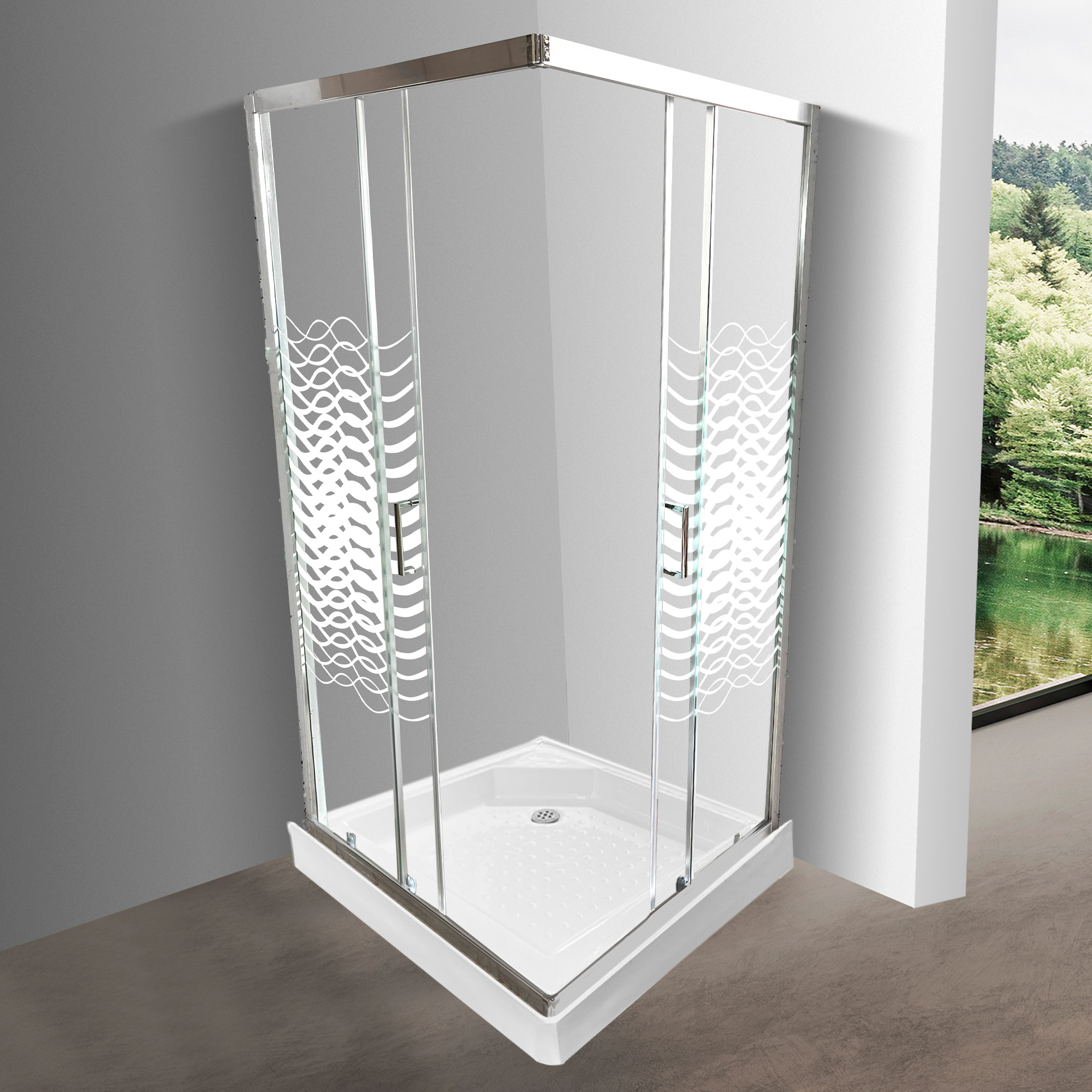 SHOWER DOOR ELEGANT JOYTEK LÍNEAS CURVAS CON RECEPTÁCULO 90X90 CM - 2