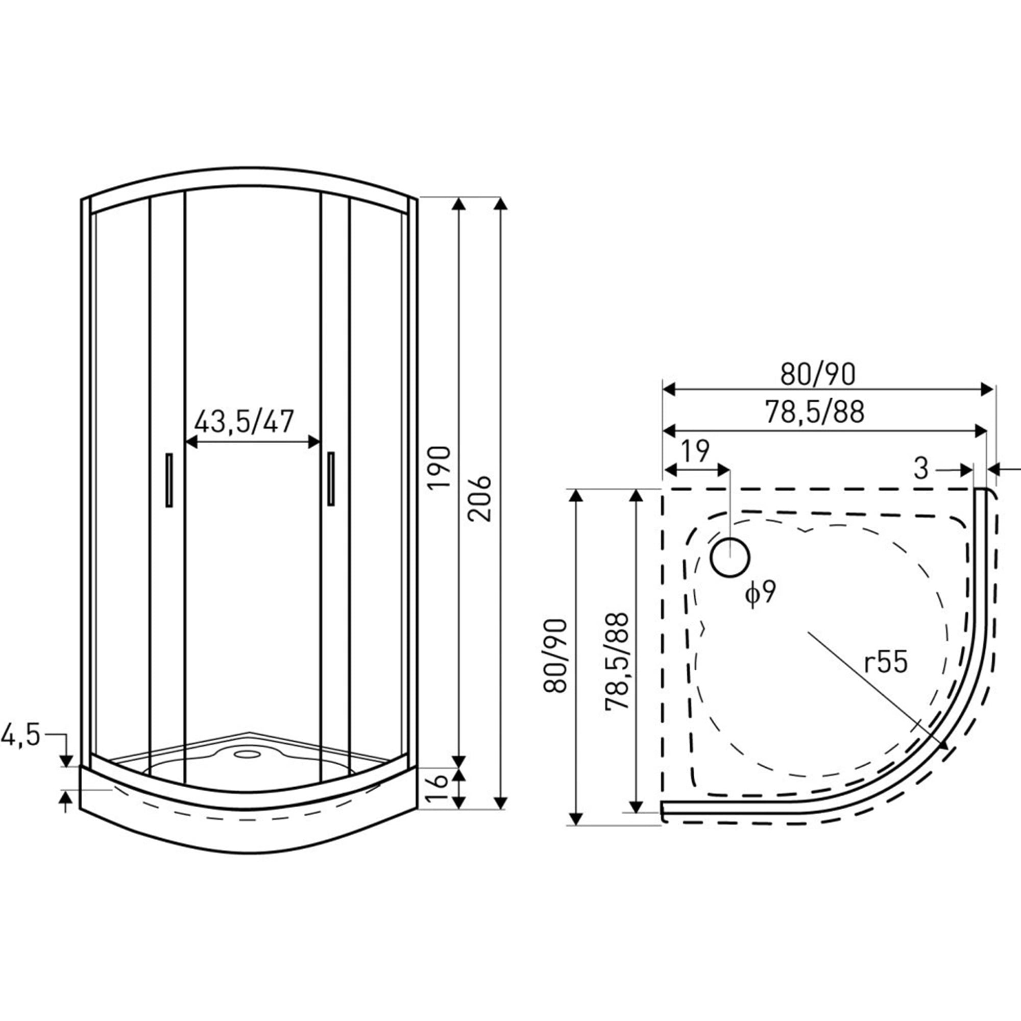 SHOWER 90X90 CURVO ELEGANT JOYTEK LÍNEAS CURVAS CON RECEPTÁCULO - 3