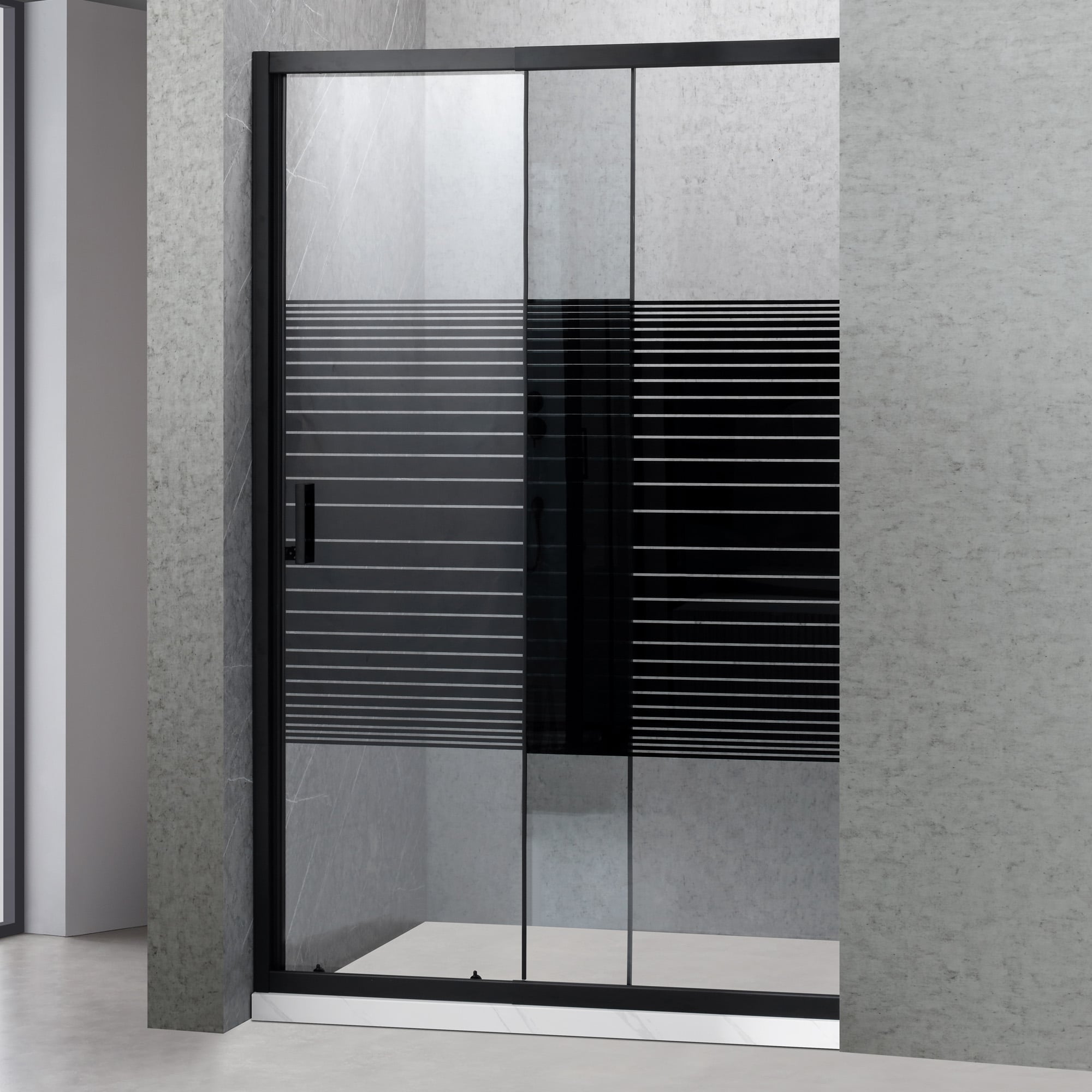 MAMPARA AJUSTABLE DE DUCHA 120-140 CM LÍNEAS NEGRAS - 1