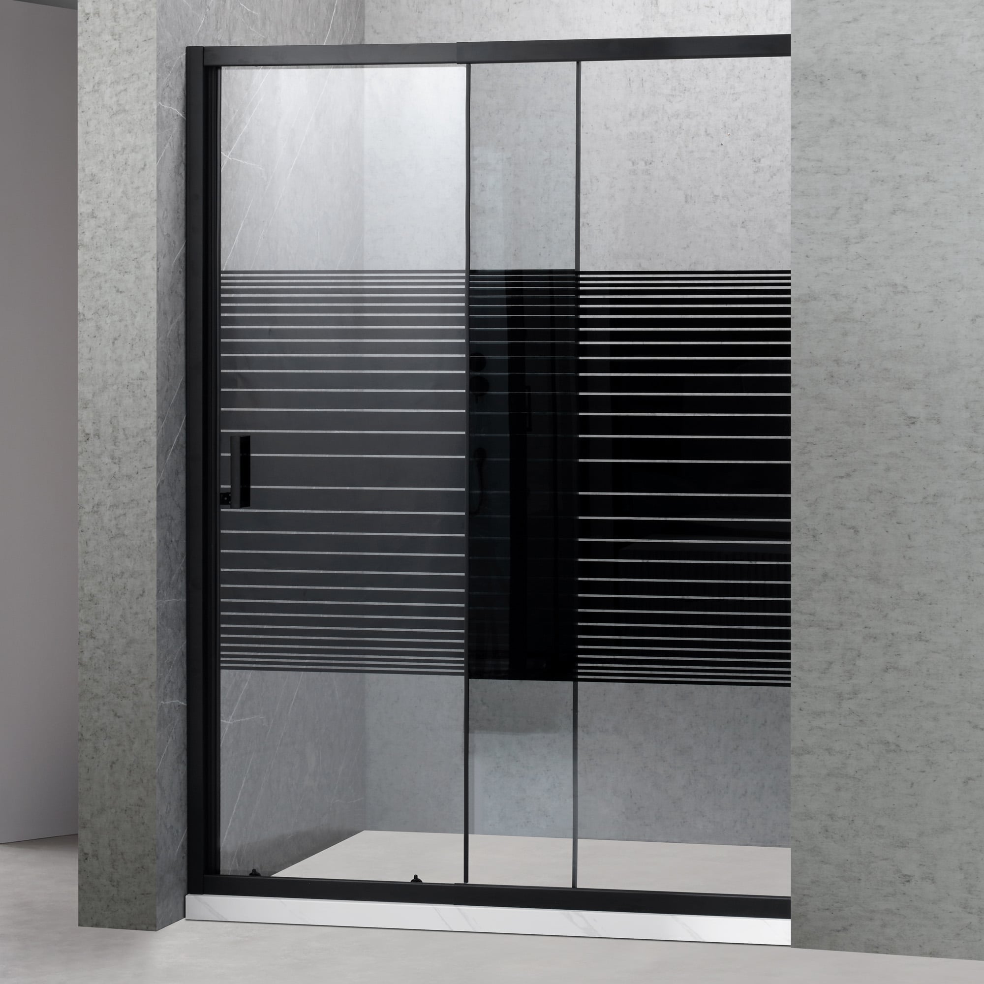 MAMPARA AJUSTABLE DE DUCHA 140-160 CM LÍNEAS NEGRAS - 1