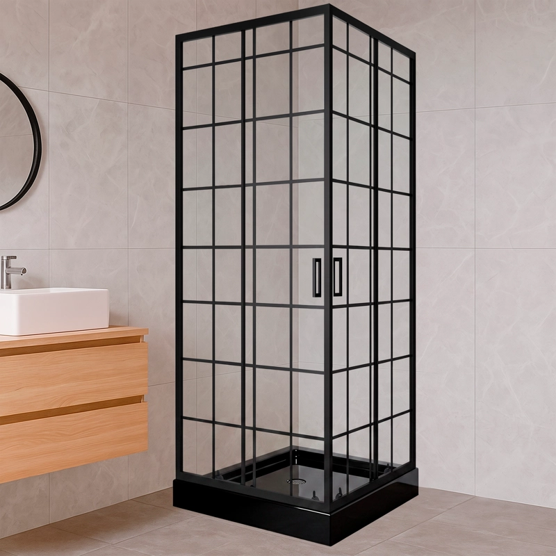 SHOWER DOOR JOYTEK RECTO CUADROS NEGROS 70X70X198CM CON RECEPTACULO