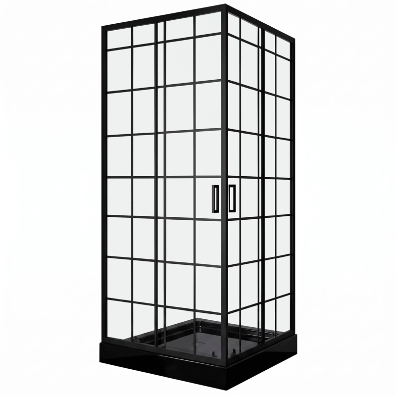 SHOWER DOOR JOYTEK RECTO CUADROS NEGROS 80X80X198CM CON RECEPTACULO - 1