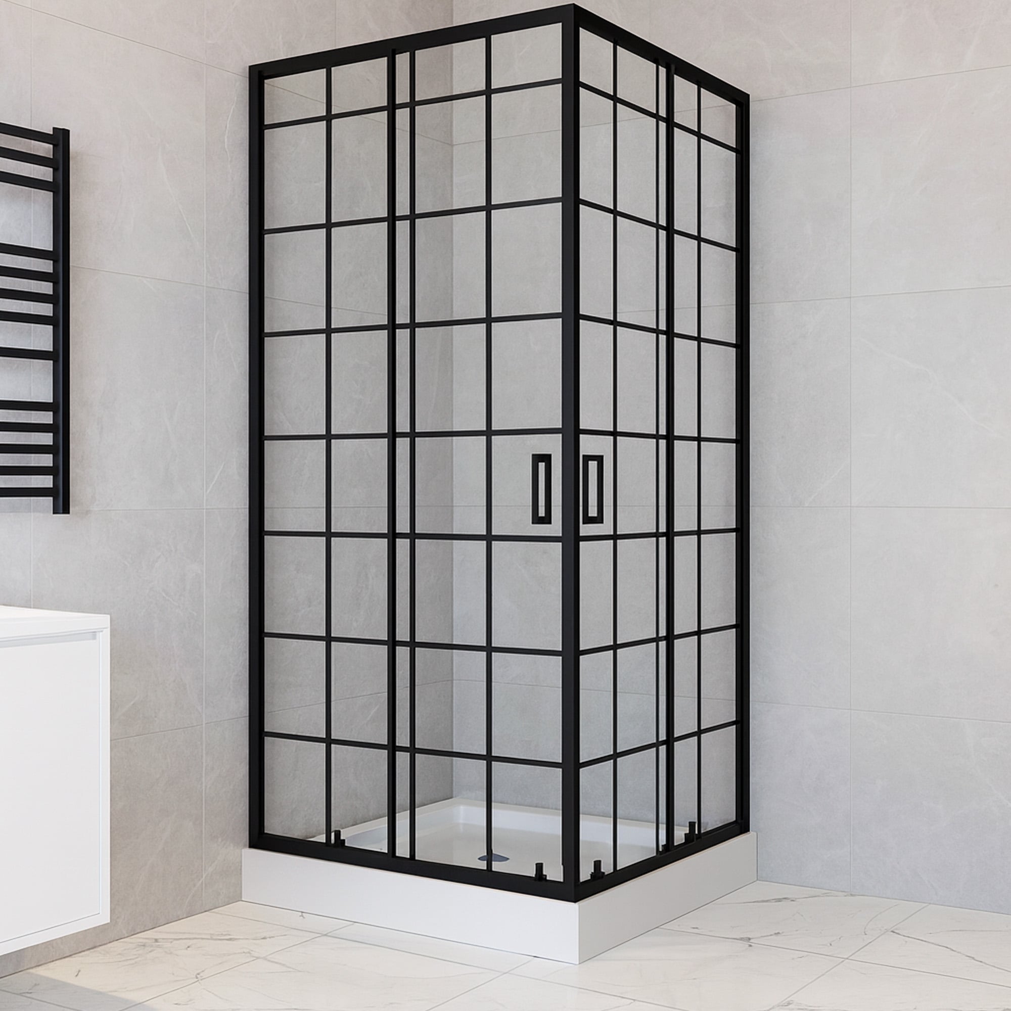 SHOWER DOOR JOYTEK RECTO CUADROS NEGROS 80X80X198CM CON RECEPTACULO - 1