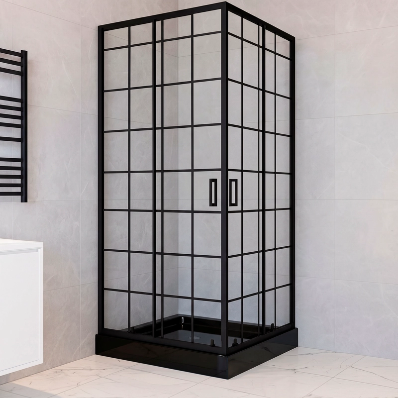 SHOWER DOOR JOYTEK RECTO CUADROS NEGROS 80X80X198CM CON RECEPTACULO - 2