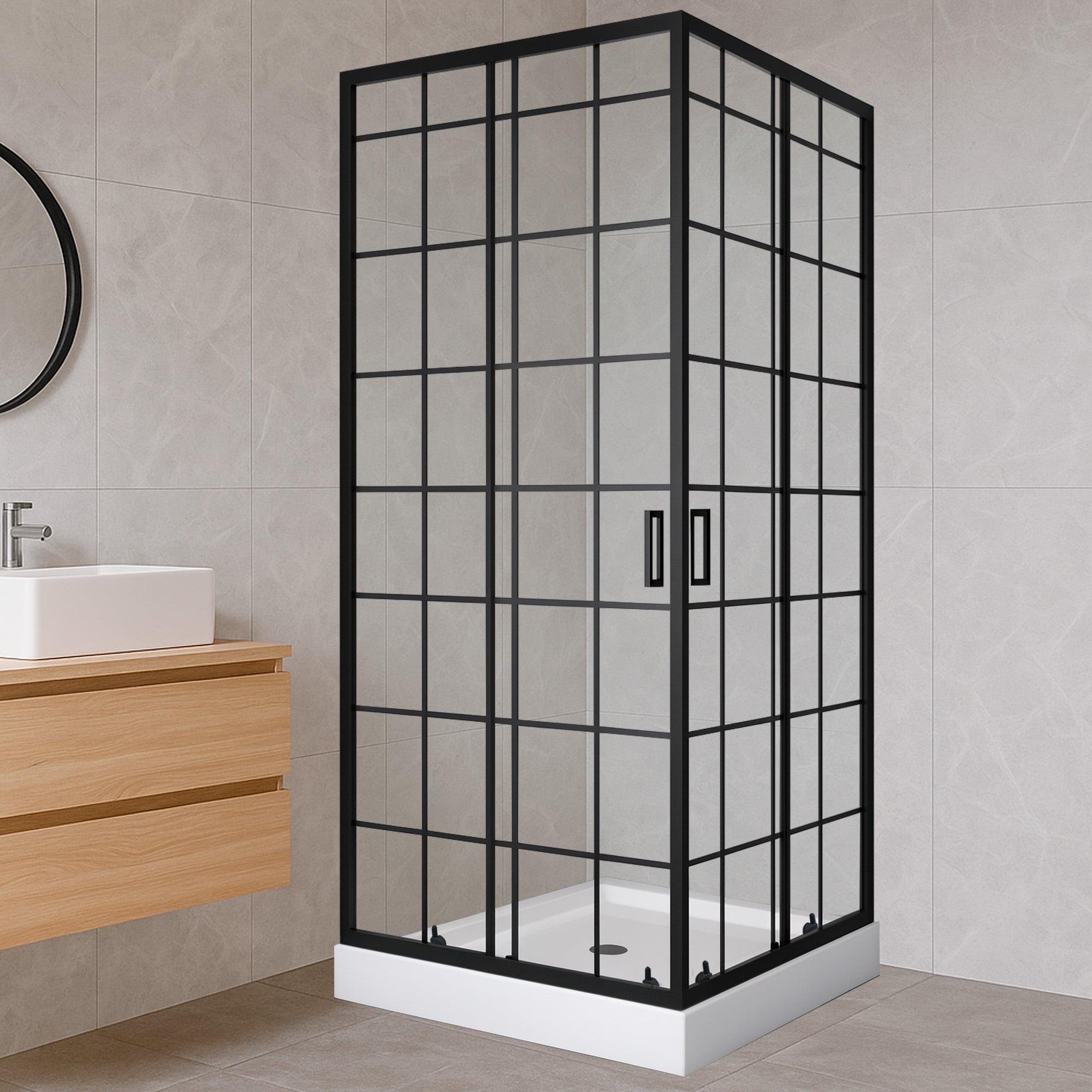 SHOWER DOOR JOYTEK RECTO CUADROS NEGROS 80X80X198CM CON RECEPTACULO - 2
