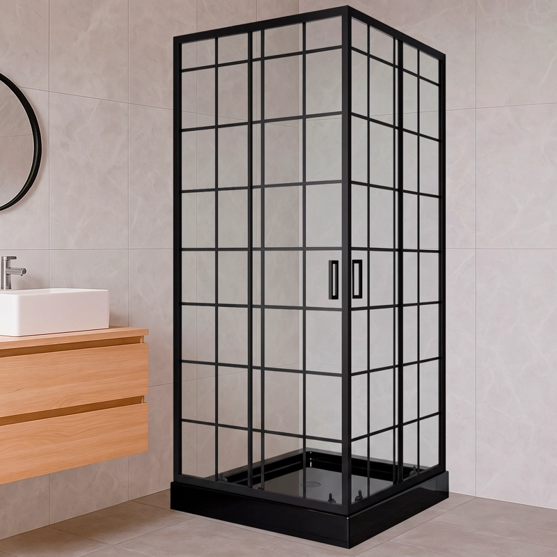 SHOWER DOOR JOYTEK RECTO CUADROS NEGROS 80X80X198CM CON RECEPTACULO - 3