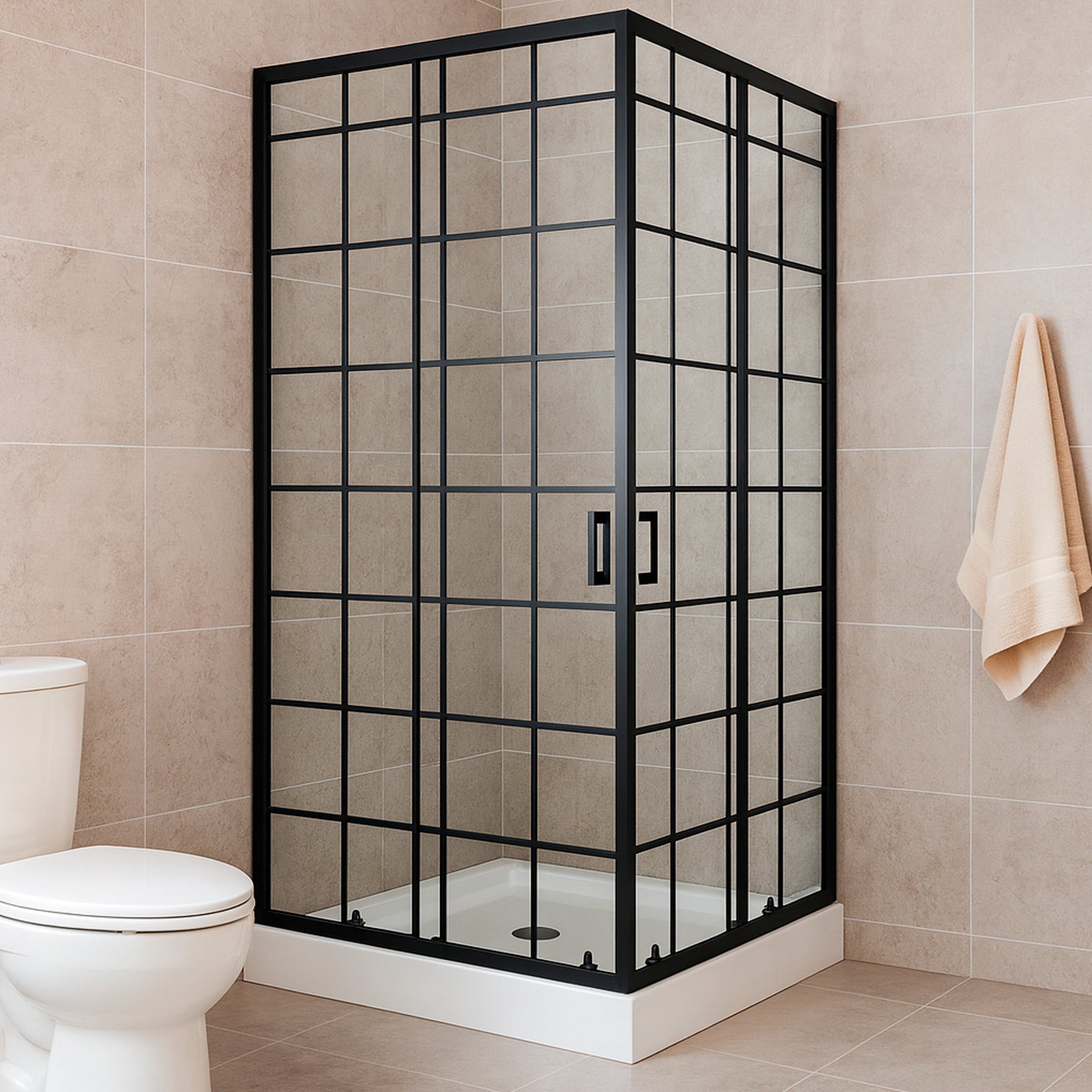 SHOWER DOOR JOYTEK RECTO CUADROS NEGROS 90X90X198CM CON RECEPTACULO - 1