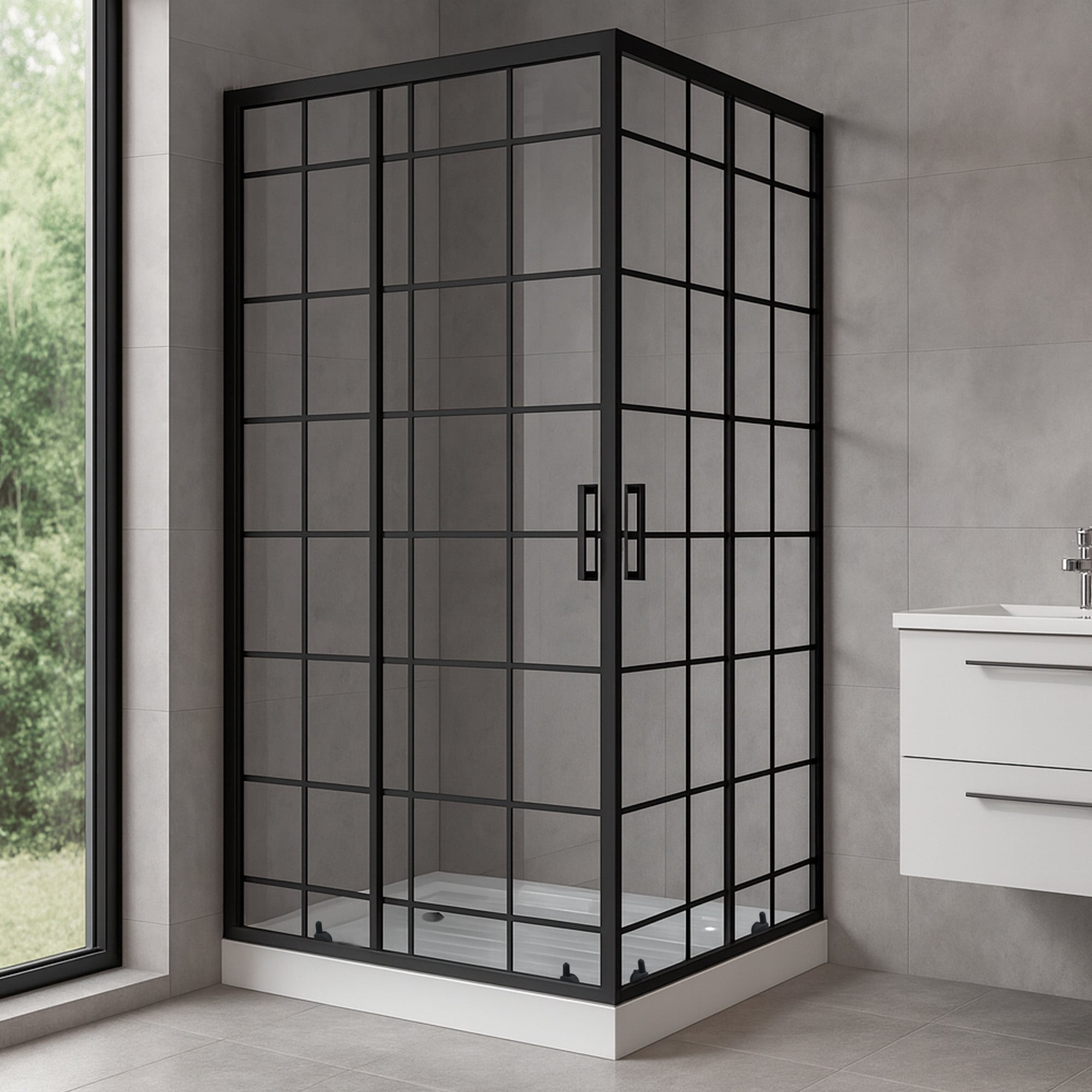 SHOWER DOOR JOYTEK RECTO CUADROS NEGROS 100X70X198CM CON RECEPTACULO - 1