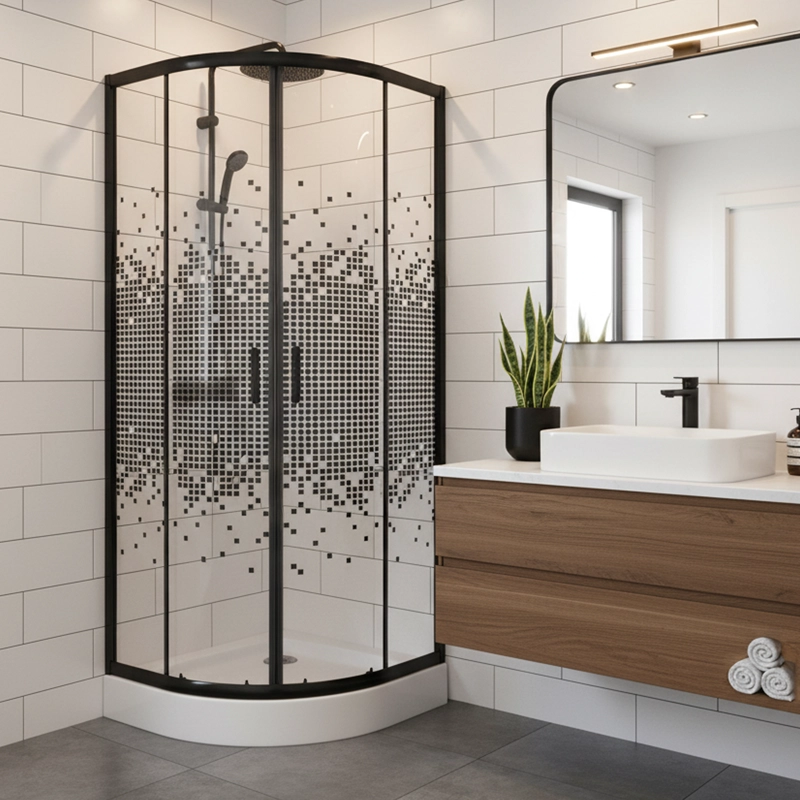 SHOWER DOOR JOYTEK CURVO MOSAIC BLACK 70X70X199 CM (INCLUYE RECEPTACULO) - 2