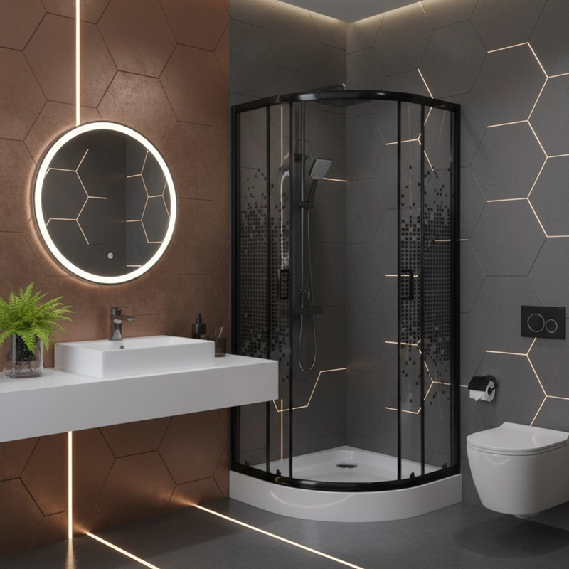 SHOWER DOOR JOYTEK CURVO MOSAIC BLACK 70X70X199 CM (INCLUYE RECEPTACULO) - 8