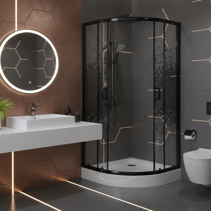 SHOWER DOOR JOYTEK CURVO MOSAIC BLACK 90X90X199 CM (INCLUYE RECEPTACULO) - 7