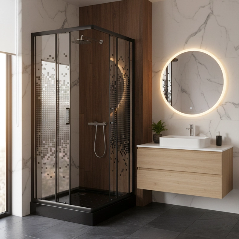 SHOWER DOOR JOYTEK RECTO MOSAIC BLACK 70X70X199 CM (INCLUYE RECEPTACULO) - 5