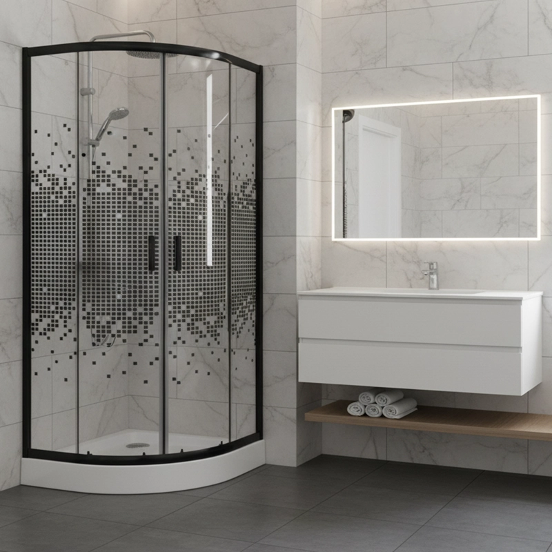 SHOWER DOOR JOYTEK CURVO MOSAIC BLACK 80X80X199 CM (INCLUYE RECEPTACULO) - 3