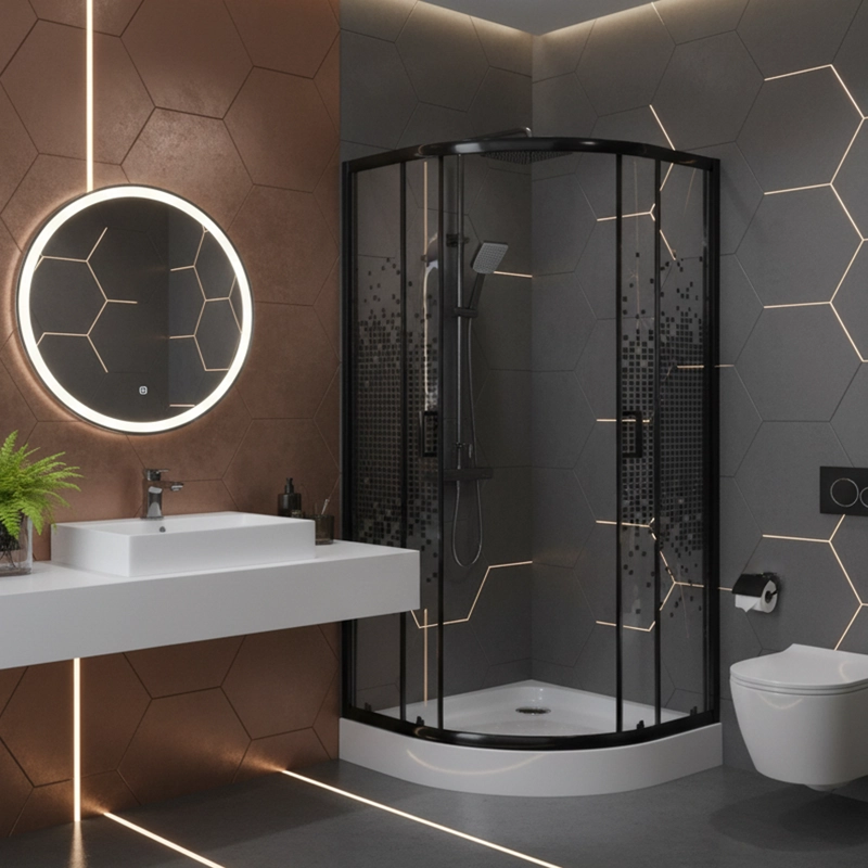 SHOWER DOOR JOYTEK CURVO MOSAIC BLACK 80X80X199 CM (INCLUYE RECEPTACULO) - 7