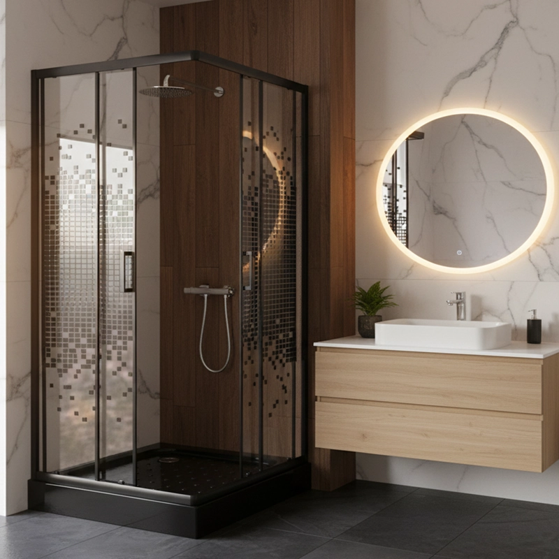 SHOWER DOOR JOYTEK RECTO MOSAIC BLACK 80X80X199 CM (INCLUYE RECEPTACULO) - 5