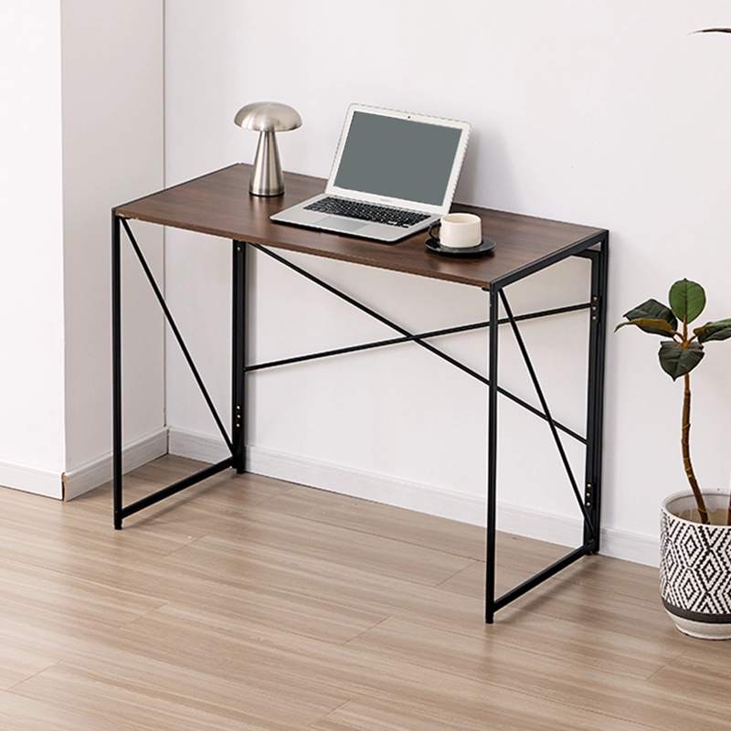 MESA ESCRITORIO PLEGABLE DE METAL Y MADERA NOGAL 100X50X75 CM - 2