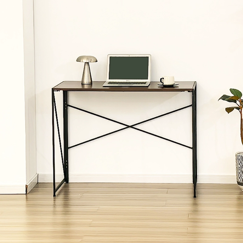 MESA ESCRITORIO PLEGABLE DE METAL Y MADERA NOGAL 100X50X75 CM - 4