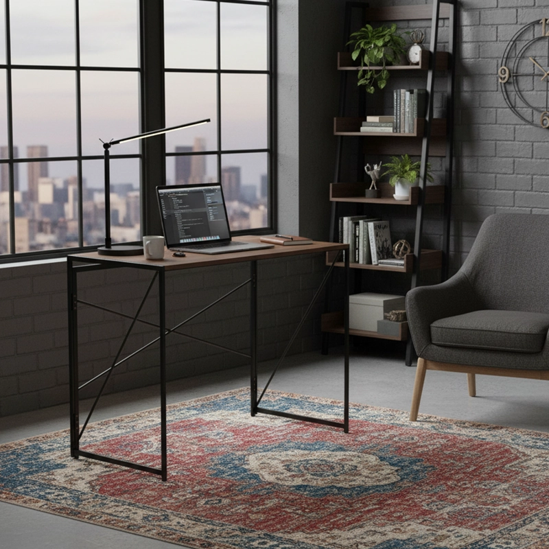 MESA ESCRITORIO PLEGABLE DE METAL Y MADERA NOGAL 100X50X75 CM - 5