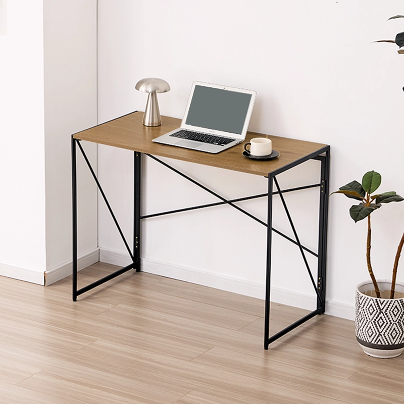 MESA ESCRITORIO PLEGABLE DE METAL Y MADERA ROBLE OSCURO 100X50X75 CM - 2