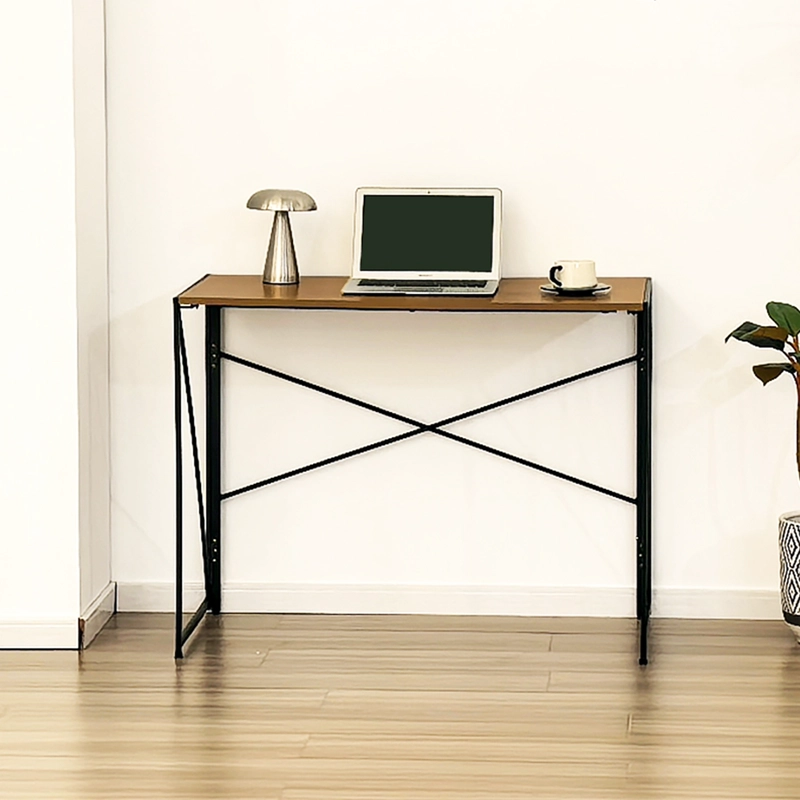 MESA ESCRITORIO PLEGABLE DE METAL Y MADERA ROBLE OSCURO 100X50X75 CM - 3