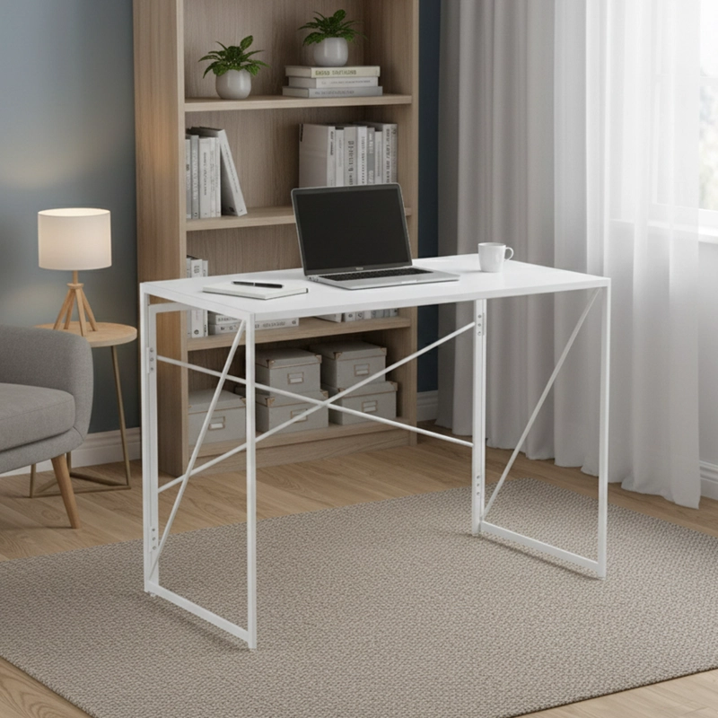 MESA ESCRITORIO PLEGABLE DE METAL Y MADERA BLANCO 100X50X75 CM - 3
