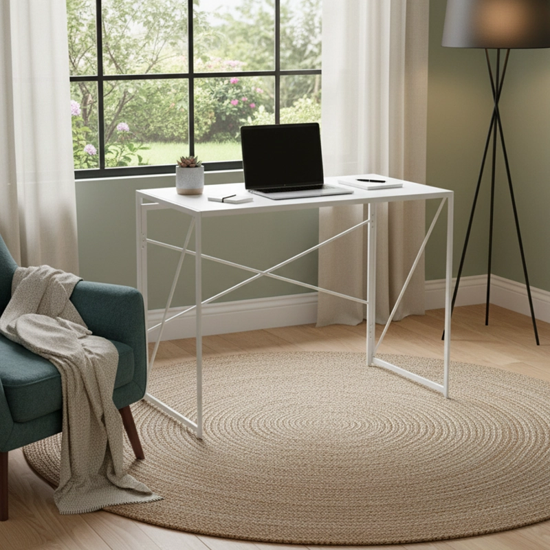 MESA ESCRITORIO PLEGABLE DE METAL Y MADERA BLANCO 100X50X75 CM - 4