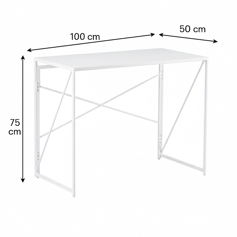 MESA ESCRITORIO PLEGABLE DE METAL Y MADERA BLANCO 100X50X75 CM - 6