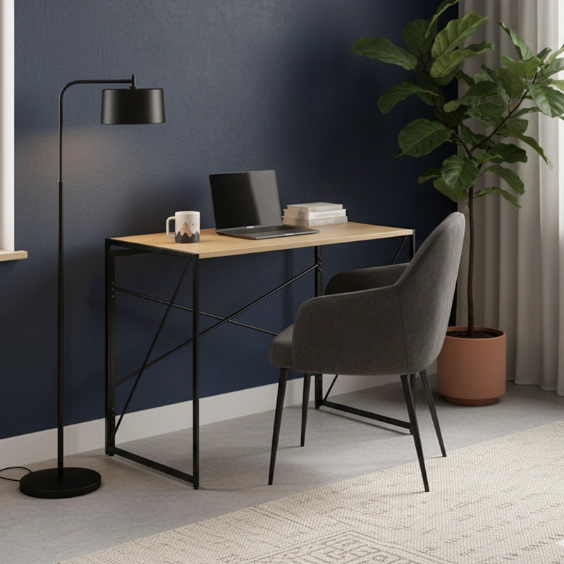 MESA ESCRITORIO PLEGABLE DE METAL Y MADERA ROBLE CLARO 100X50X75 CM - 6